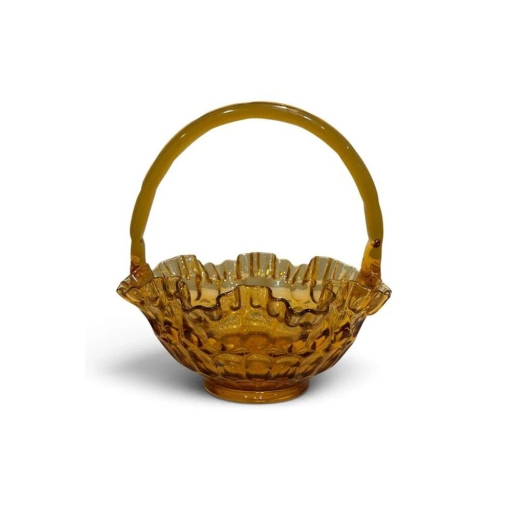 Vintage Fenton Colonial Amber Thumbprint Glass Basket